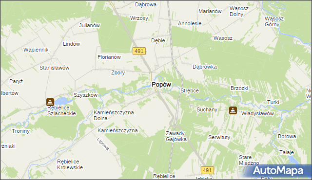 mapa Zawady gmina Popów, Zawady gmina Popów na mapie Targeo