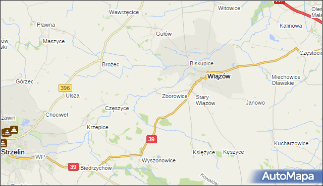 mapa Zborowice gmina Wiązów, Zborowice gmina Wiązów na mapie Targeo
