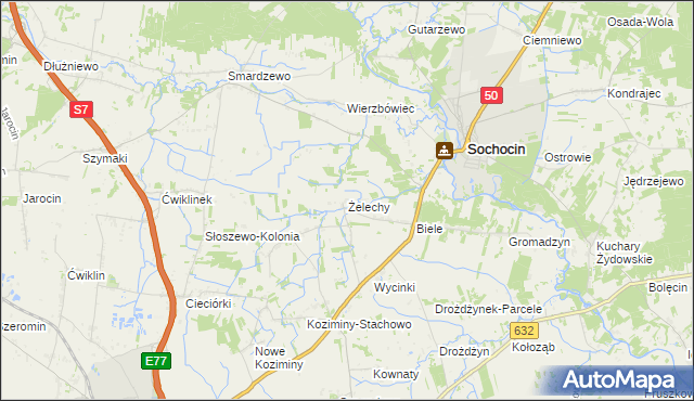 mapa Żelechy gmina Sochocin, Żelechy gmina Sochocin na mapie Targeo