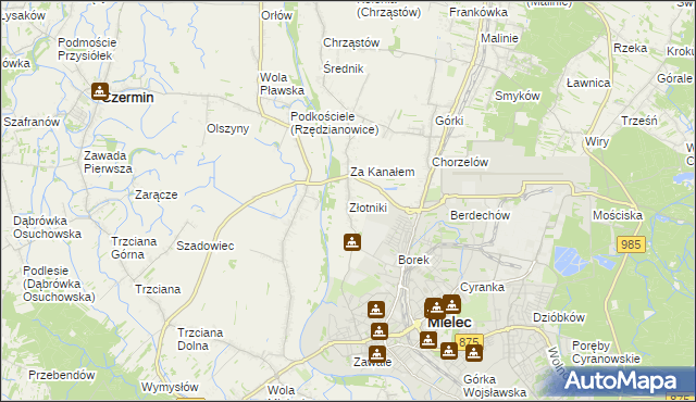 mapa Złotniki gmina Mielec, Złotniki gmina Mielec na mapie Targeo