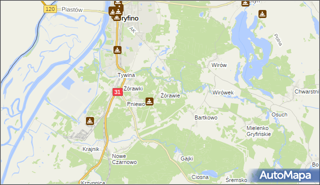 mapa Żórawie, Żórawie na mapie Targeo