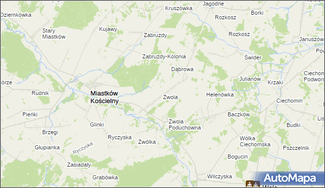 mapa Zwola gmina Miastków Kościelny, Zwola gmina Miastków Kościelny na mapie Targeo
