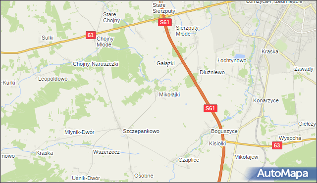mapa Mikołajki gmina Łomża, Mikołajki gmina Łomża na mapie Targeo