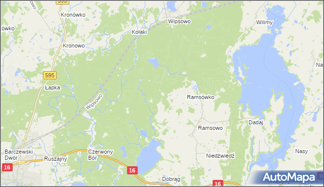 mapa Koronowo gmina Barczewo, Koronowo gmina Barczewo na mapie Targeo
