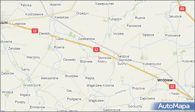 mapa Słomków Mokry, Słomków Mokry na mapie Targeo