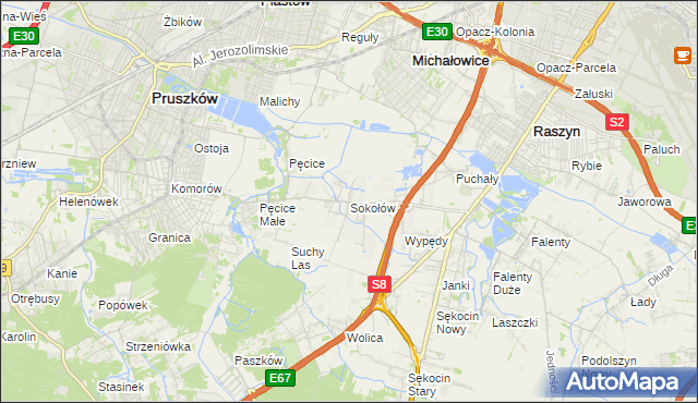 mapa Sokołów gmina Michałowice, Sokołów gmina Michałowice na mapie Targeo