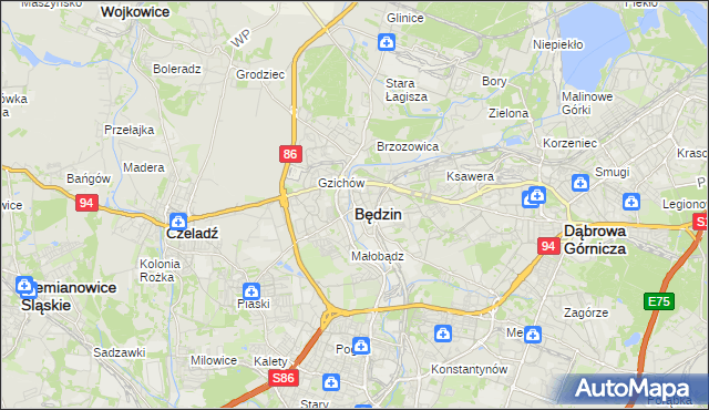 mapa Będzin, Będzin na mapie Targeo
