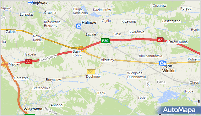 mapa Brzeziny gmina Halinów, Brzeziny gmina Halinów na mapie Targeo