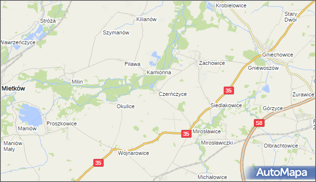 mapa Czerńczyce gmina Kąty Wrocławskie, Czerńczyce gmina Kąty Wrocławskie na mapie Targeo