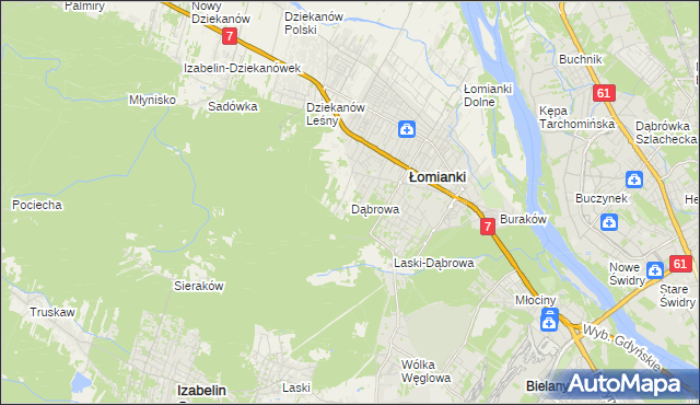 mapa Dąbrowa gmina Łomianki, Dąbrowa gmina Łomianki na mapie Targeo