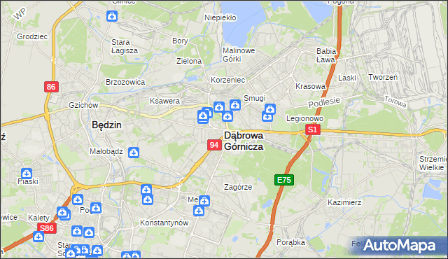 mapa Dąbrowa Górnicza, Dąbrowa Górnicza na mapie Targeo