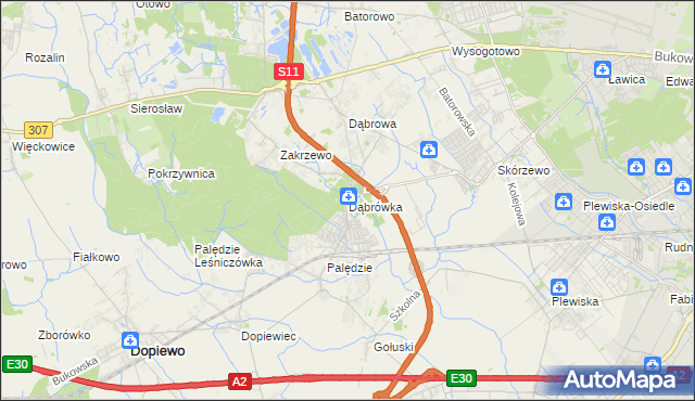 mapa Dąbrówka gmina Dopiewo, Dąbrówka gmina Dopiewo na mapie Targeo