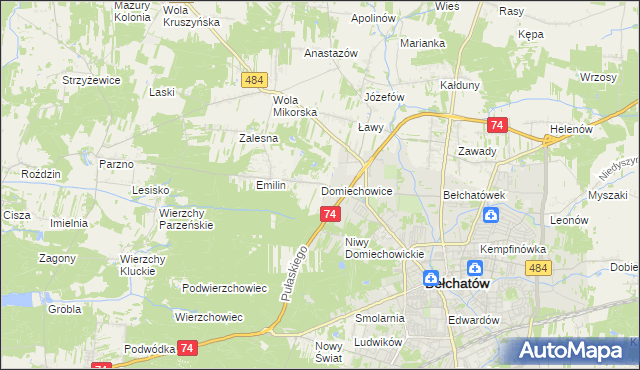 mapa Domiechowice, Domiechowice na mapie Targeo