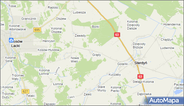 mapa Grądy gmina Sterdyń, Grądy gmina Sterdyń na mapie Targeo