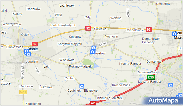 mapa Józefów gmina Ożarów Mazowiecki, Józefów gmina Ożarów Mazowiecki na mapie Targeo