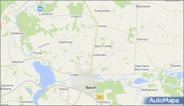 mapa Julianowo gmina Barcin, Julianowo gmina Barcin na mapie Targeo