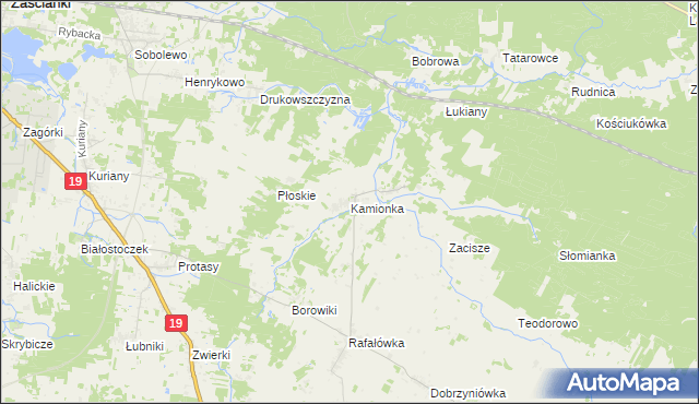 mapa Kamionka gmina Zabłudów, Kamionka gmina Zabłudów na mapie Targeo