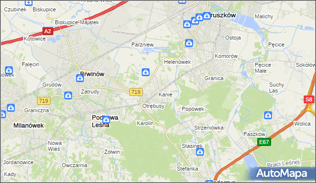 mapa Kanie gmina Brwinów, Kanie gmina Brwinów na mapie Targeo