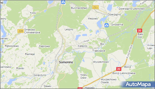 mapa Kiełpino gmina Kartuzy, Kiełpino gmina Kartuzy na mapie Targeo
