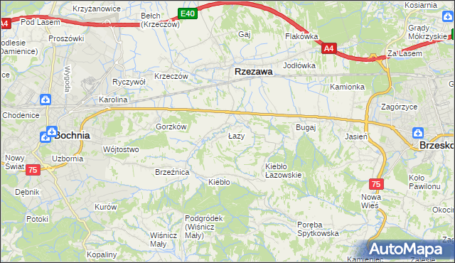 mapa Łazy gmina Rzezawa, Łazy gmina Rzezawa na mapie Targeo