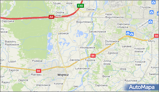 mapa Mikołajowice gmina Wierzchosławice, Mikołajowice gmina Wierzchosławice na mapie Targeo