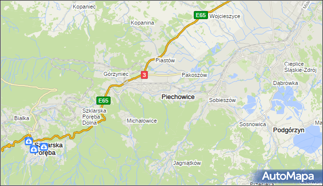 mapa Piechowice powiat jeleniogórski, Piechowice powiat jeleniogórski na mapie Targeo