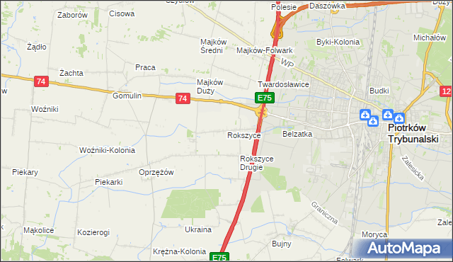 mapa Rokszyce gmina Wola Krzysztoporska, Rokszyce gmina Wola Krzysztoporska na mapie Targeo