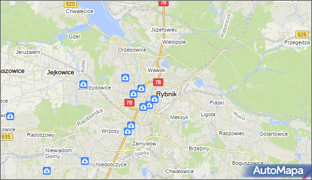 mapa Rybnika, Rybnik na mapie Targeo