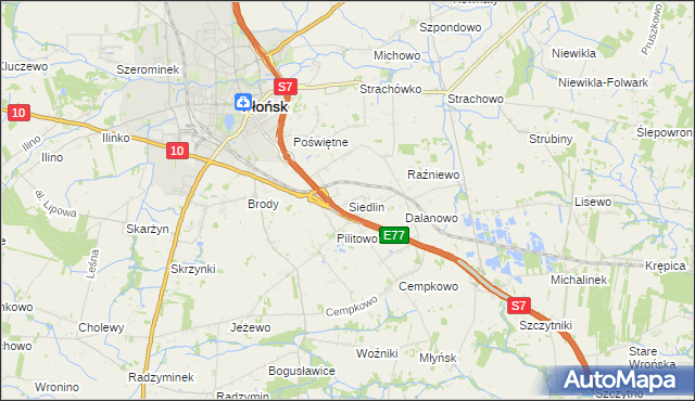 mapa Siedlin, Siedlin na mapie Targeo
