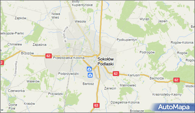 mapa Sokołów Podlaski, Sokołów Podlaski na mapie Targeo