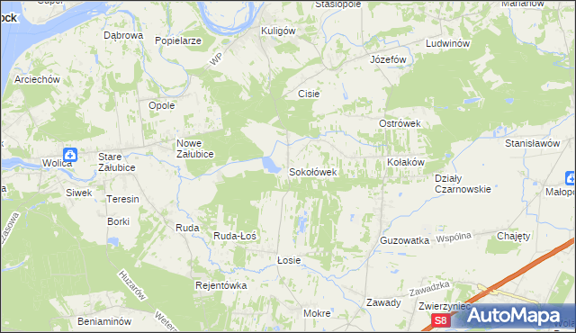 mapa Sokołówek gmina Dąbrówka, Sokołówek gmina Dąbrówka na mapie Targeo