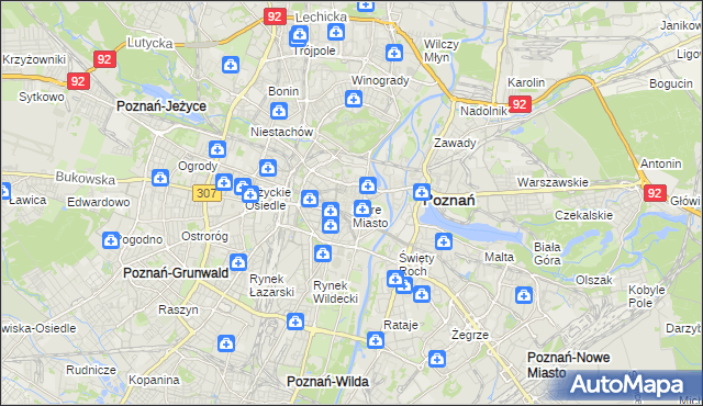 mapa Stare Miasto gmina Poznań, Stare Miasto gmina Poznań na mapie Targeo
