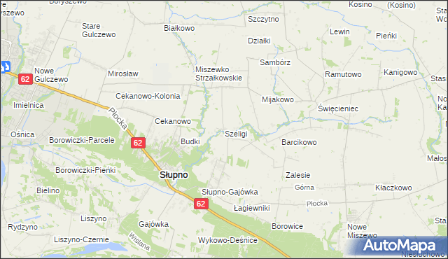 mapa Szeligi gmina Słupno, Szeligi gmina Słupno na mapie Targeo