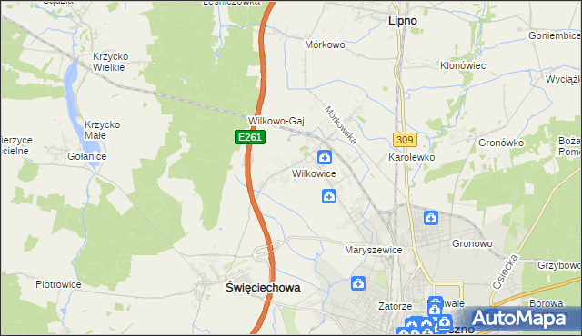 mapa Wilkowice gmina Lipno, Wilkowice gmina Lipno na mapie Targeo