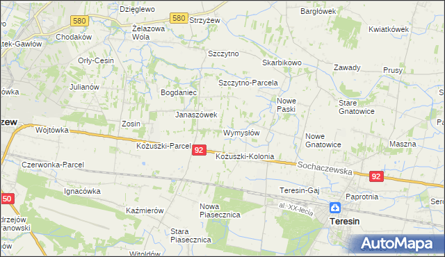 mapa Wymysłów gmina Sochaczew, Wymysłów gmina Sochaczew na mapie Targeo