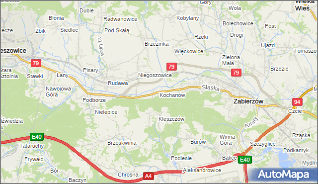 mapa Kochanów gmina Zabierzów, Kochanów gmina Zabierzów na mapie Targeo