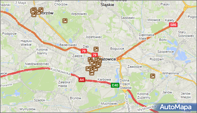 mapa Katowic, Katowice na mapie Targeo