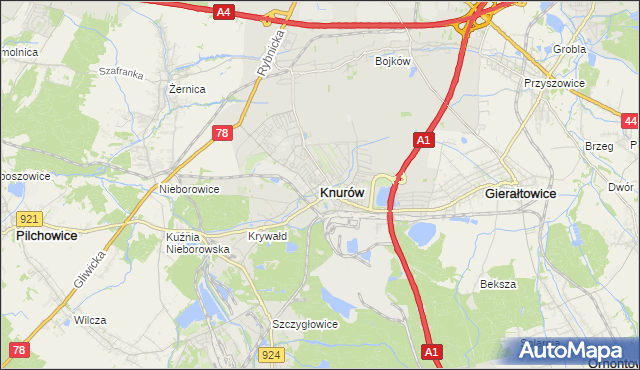 mapa Knurów powiat gliwicki, Knurów powiat gliwicki na mapie Targeo