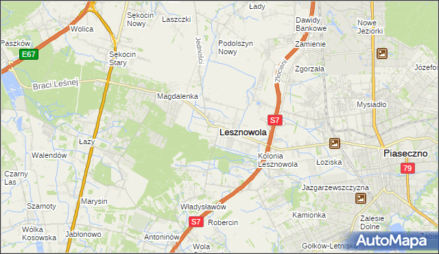 mapa Lesznowola powiat piaseczyński, Lesznowola powiat piaseczyński na mapie Targeo