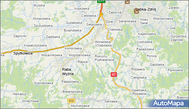 mapa Rokiciny Podhalańskie, Rokiciny Podhalańskie na mapie Targeo
