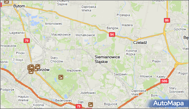 mapa Siemianowice Śląskie, Siemianowice Śląskie na mapie Targeo