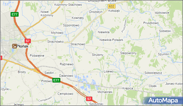mapa Strubiny gmina Płońsk, Strubiny gmina Płońsk na mapie Targeo