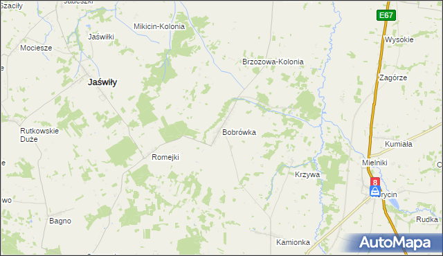 mapa Bobrówka gmina Jaświły, Bobrówka gmina Jaświły na mapie Targeo