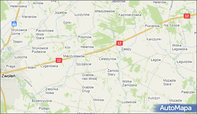 mapa Celestynów gmina Zwoleń, Celestynów gmina Zwoleń na mapie Targeo