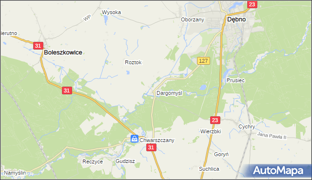 mapa Dargomyśl gmina Dębno, Dargomyśl gmina Dębno na mapie Targeo