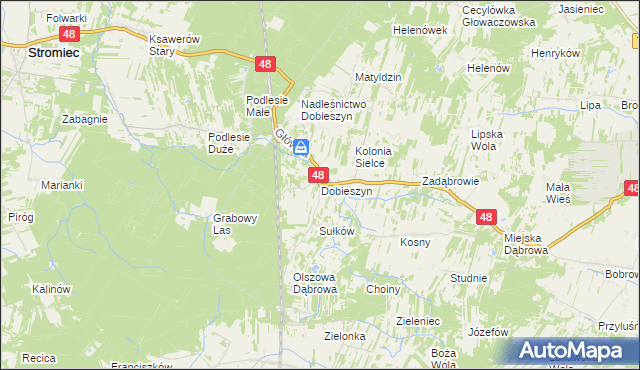 mapa Dobieszyn gmina Stromiec, Dobieszyn gmina Stromiec na mapie Targeo