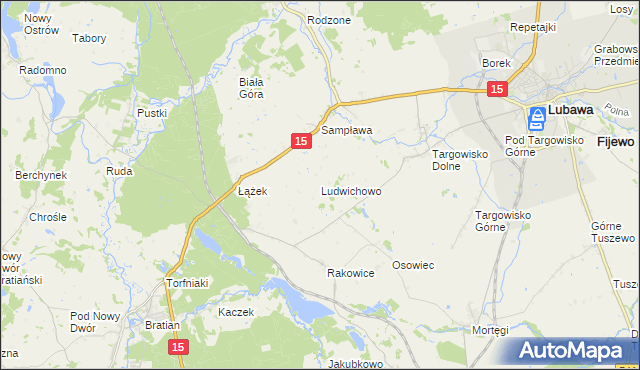 mapa Ludwichowo gmina Lubawa, Ludwichowo gmina Lubawa na mapie Targeo