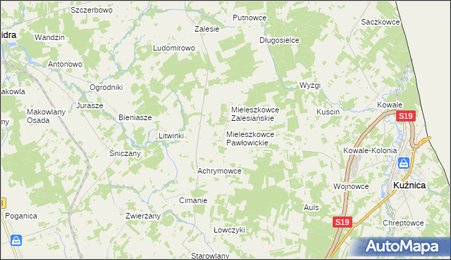 mapa Mieleszkowce Pawłowickie, Mieleszkowce Pawłowickie na mapie Targeo
