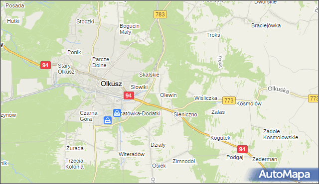 mapa Olewin gmina Olkusz, Olewin gmina Olkusz na mapie Targeo