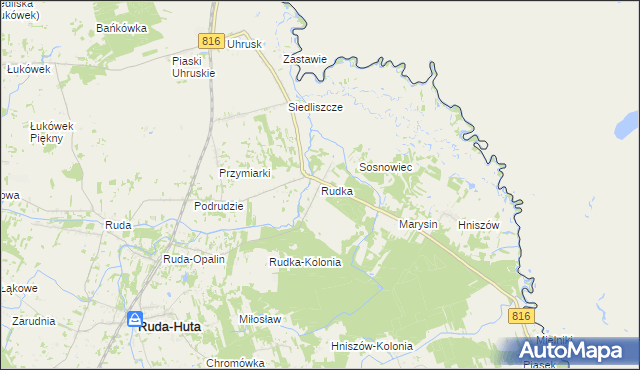 mapa Rudka gmina Ruda-Huta, Rudka gmina Ruda-Huta na mapie Targeo
